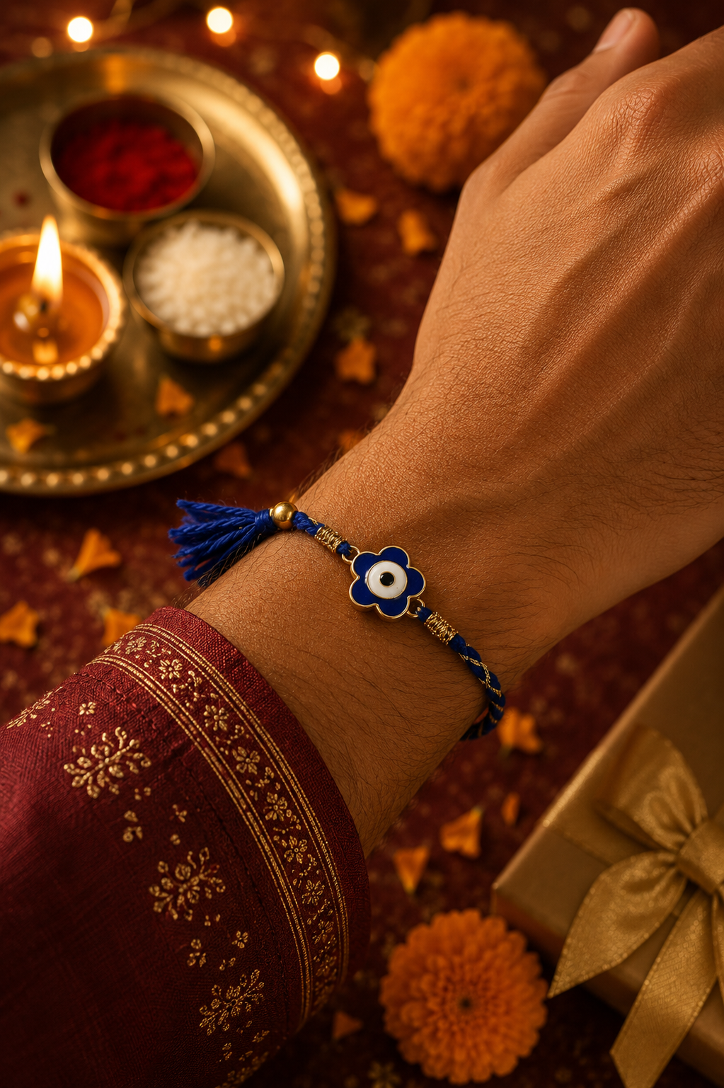 925 Sterling Silver Blue Evil Eye Floral Rakhi