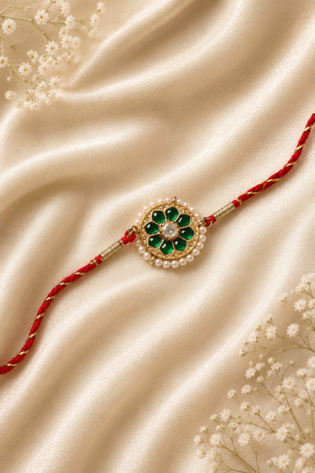 925 Sterling Silver Kundan Floral Rakhi