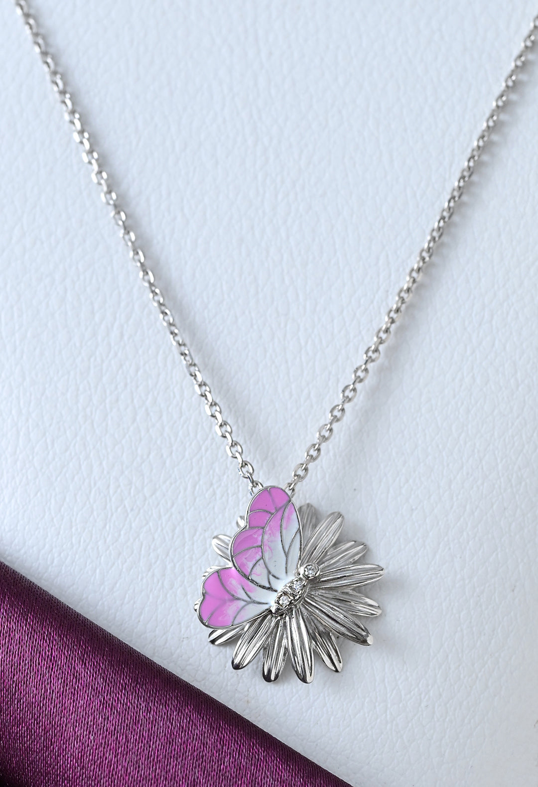 Chain Necklace With Butterfly On Flower