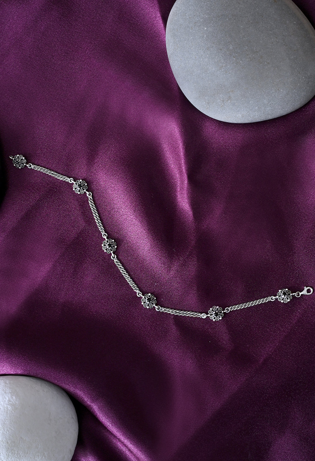 Onyx beads silver anklet