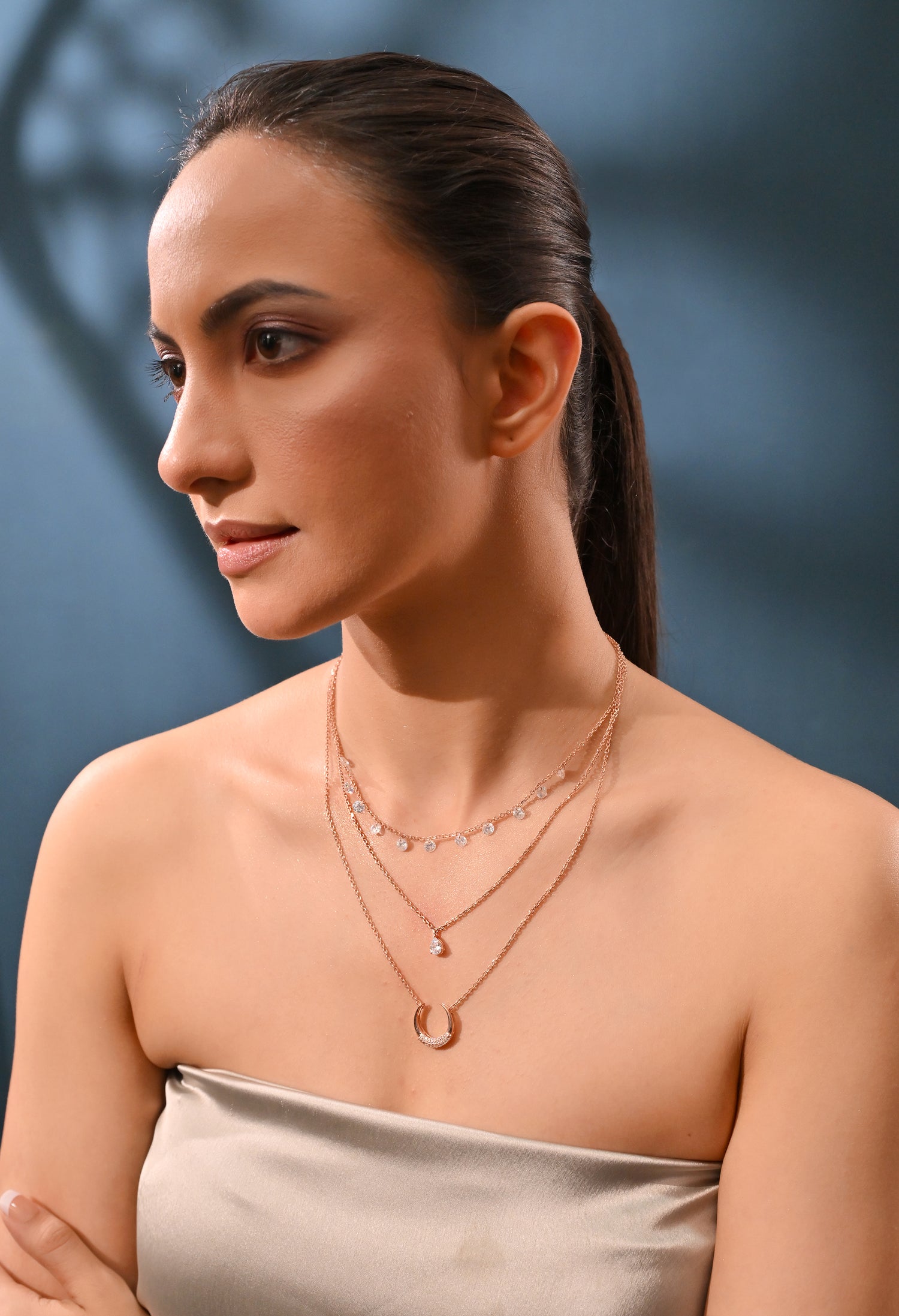 Triple Chain Necklace with Small pendants