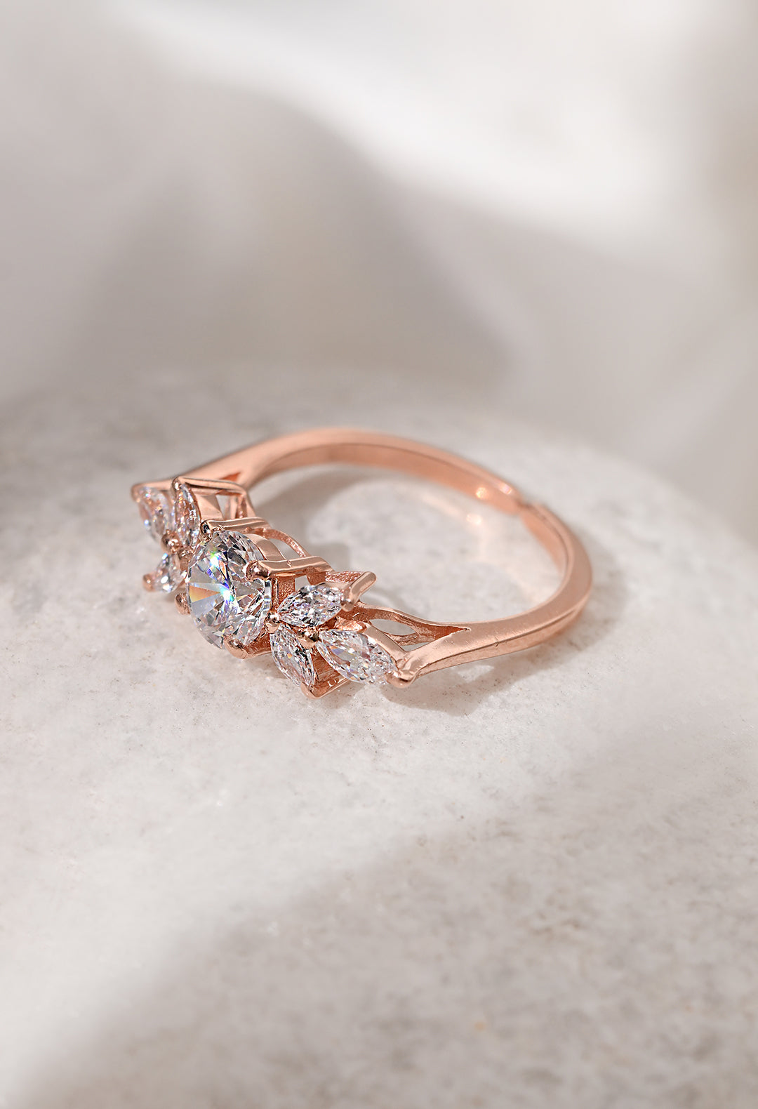 Diamond Rose And Leaves Ring