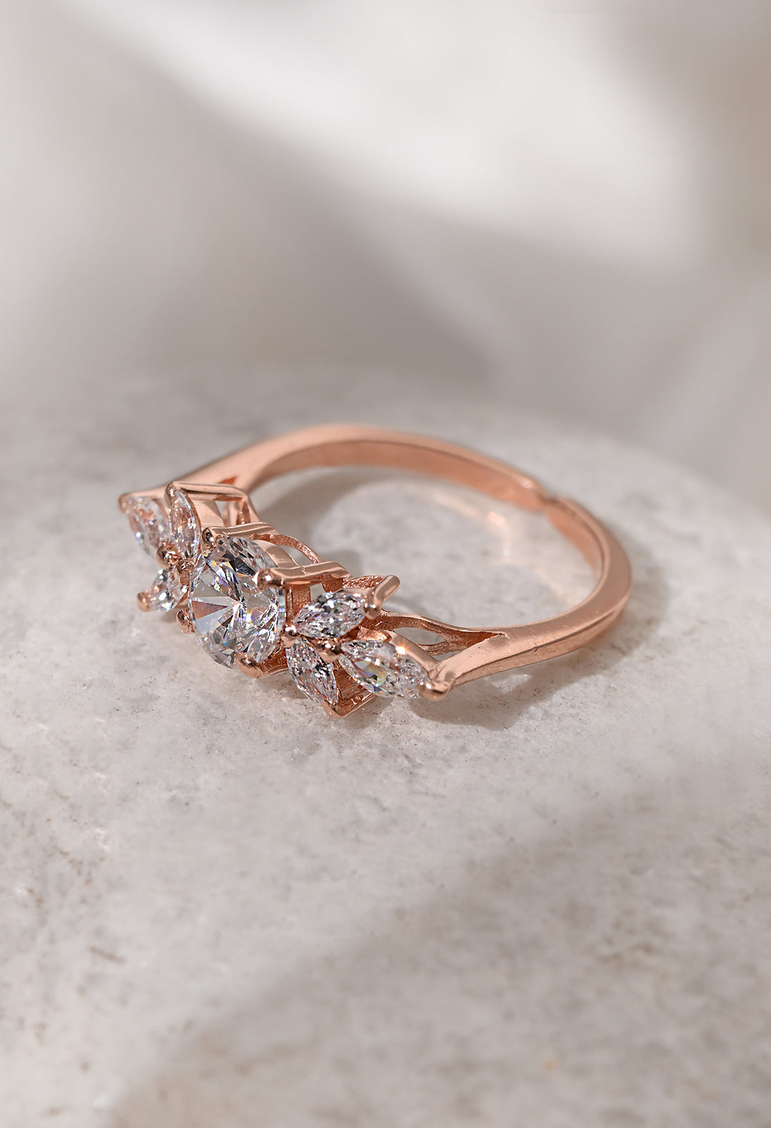 Diamond Rose And Leaves Ring