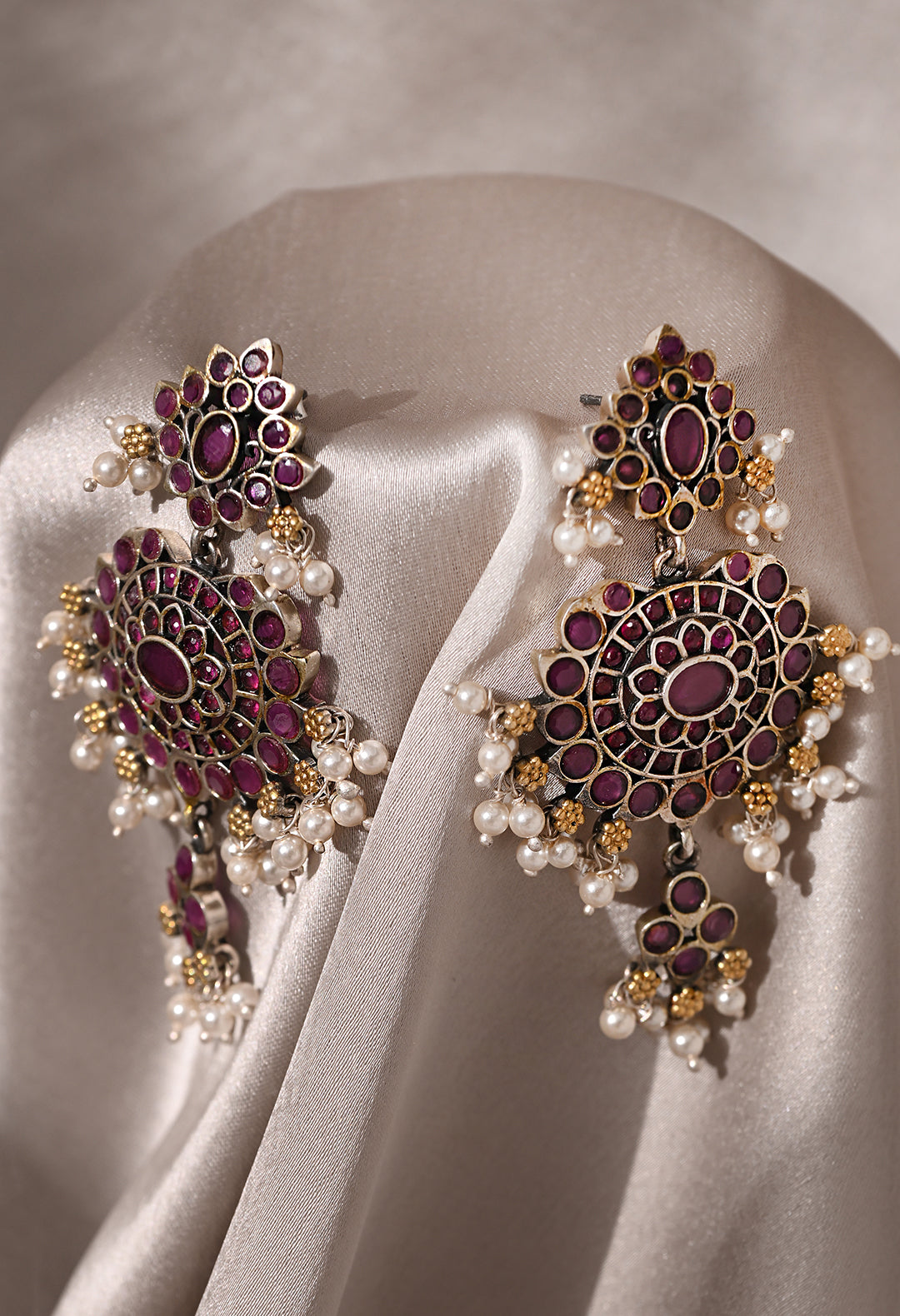 Ruby-Toned Stone Earrings