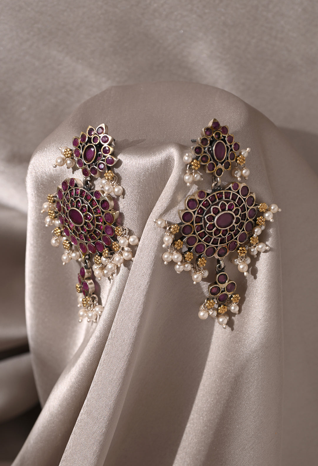 Ruby-Toned Stone Earrings