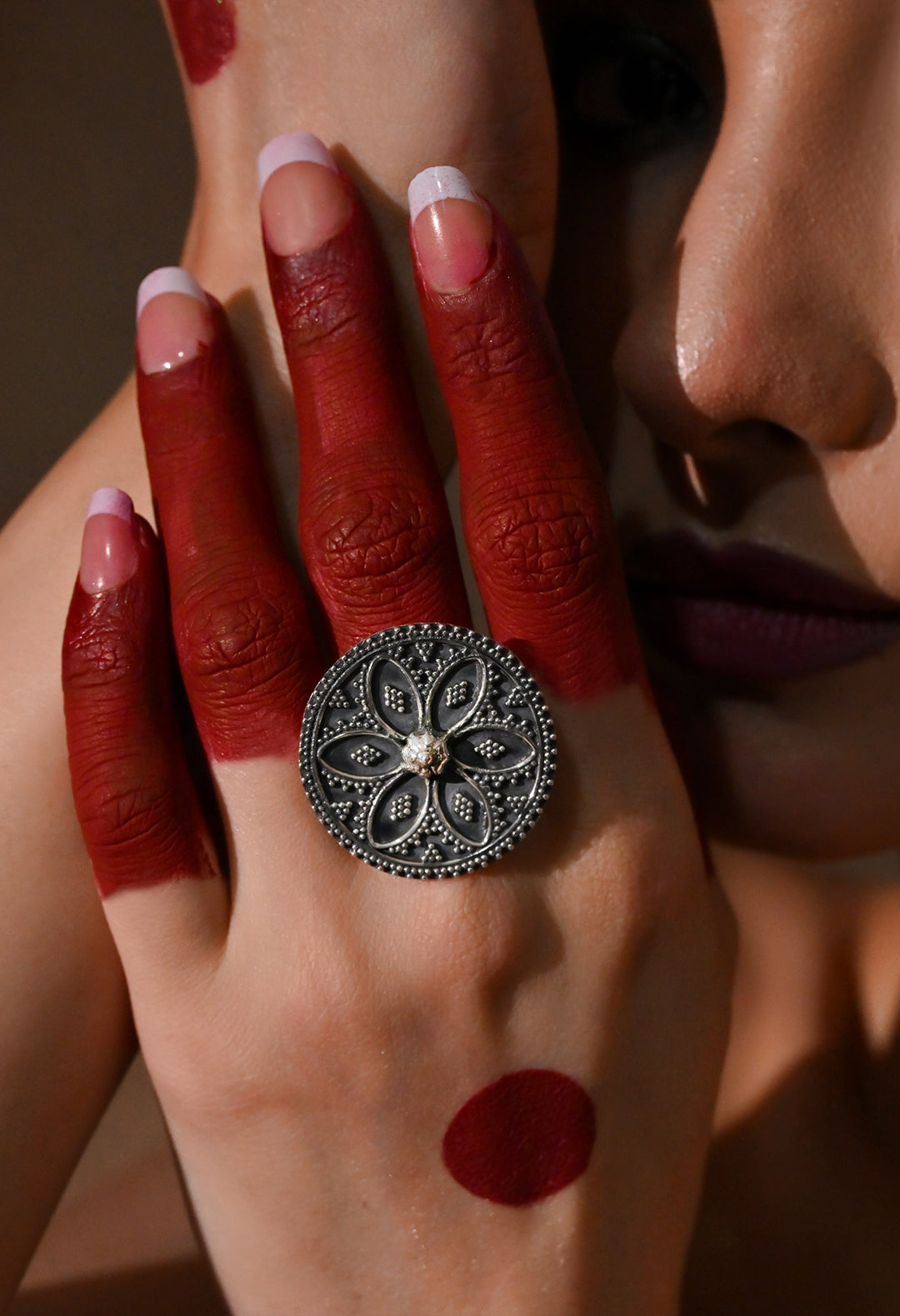 Floral Mandala Silver Ring